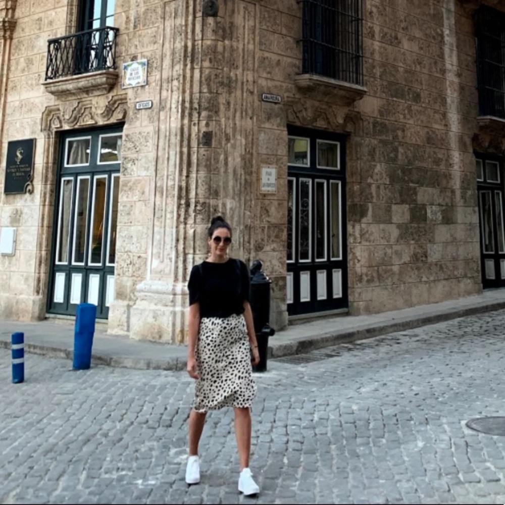 Leopard print silky midi skirt